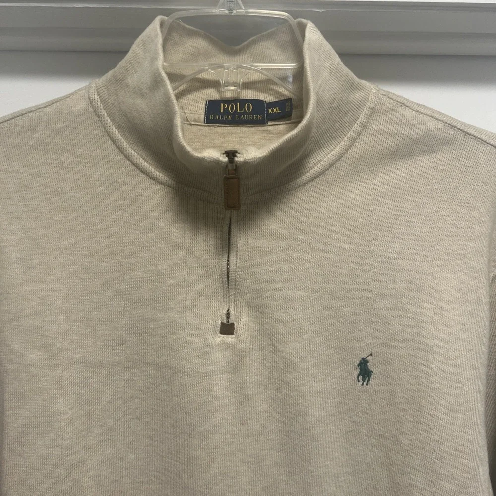 Polo Ralph Lauren Sweater Men's XXL Oatmeal 1/4 Zip Pullover Pony Logo